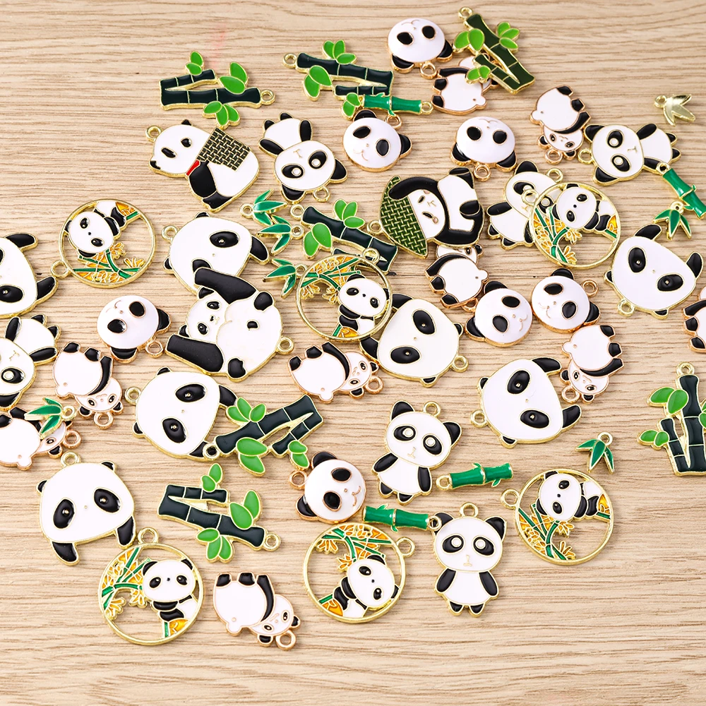 Tusember 10 Stück/Set Emaille Niedlicher Bambus Großer Panda Anhänger für DIY Ohrringe, Armbänder, Schlüsselanhänger, Schmuckherstellung, Bastelzubehör – Detail 3