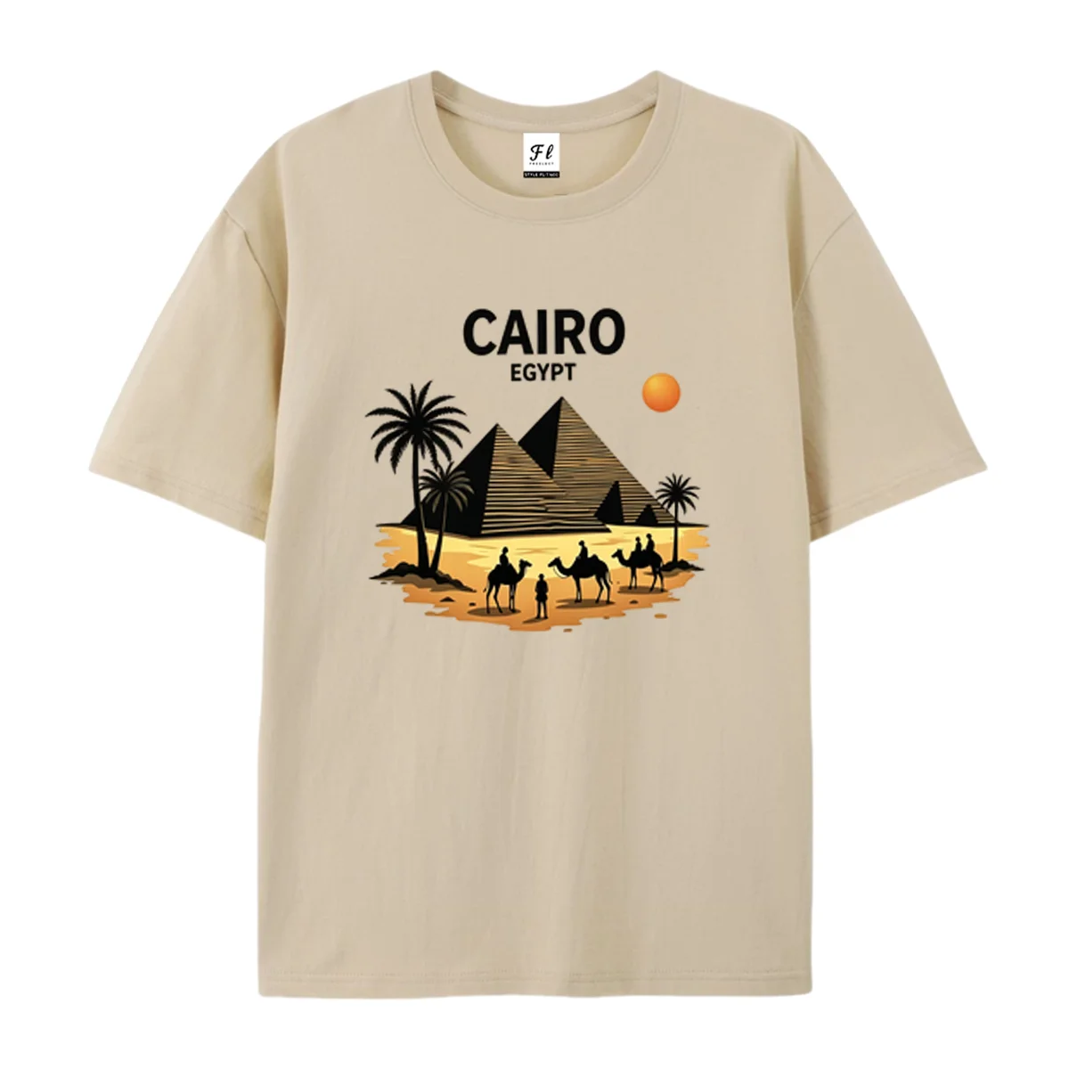 Unisex Cairo Egypt Desert Pyramid Camel Graphic Tshirt Summer O Neck Short Sleeve Vintage Travel Palm Landscape Print Casual