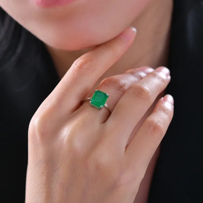 Gica Gema  925 Sterling Silver Wedding Rings For Women Sparkling Emerald High Carbon Diamond Engagement Party Fine Jewelry Gift