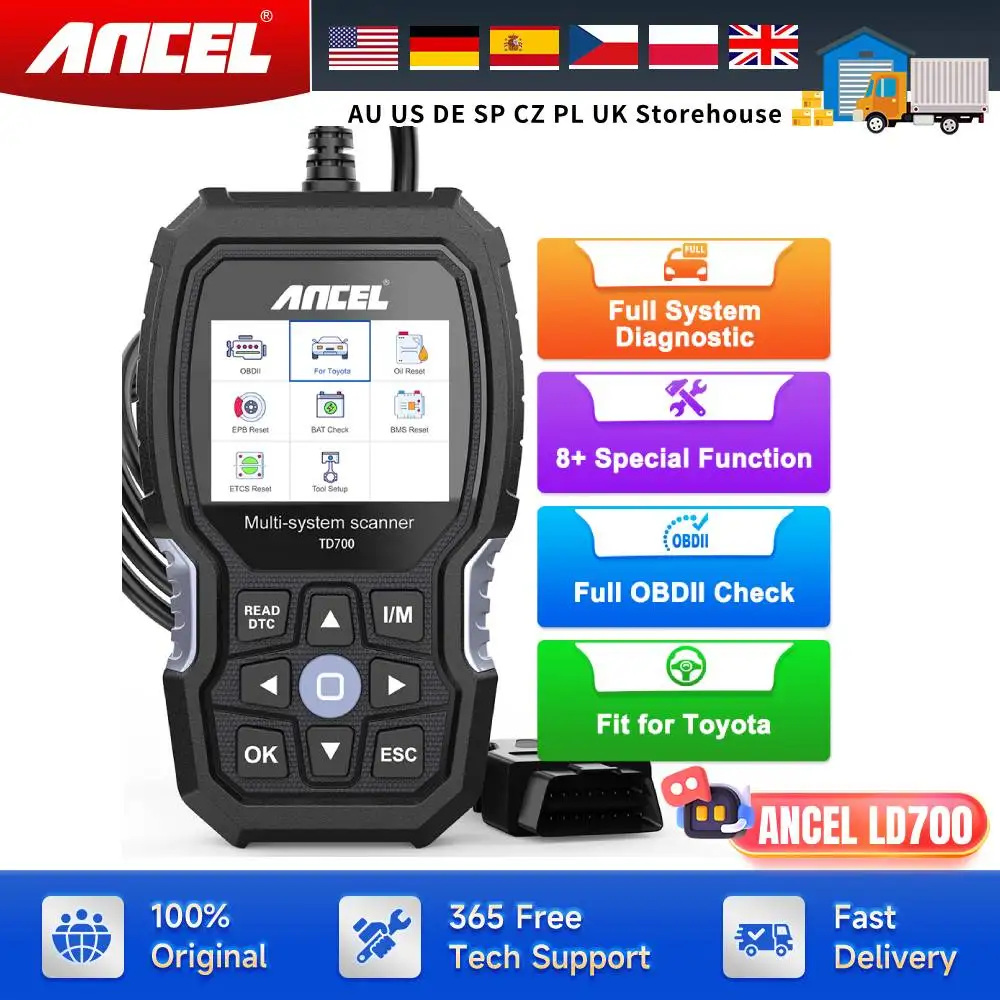

OBD2 Scanner for Toyota/Lexus/Scion All System Transmission TPMS Relearn ABS Engine Car Diagnostic Scan Tool ANCEL TD700
