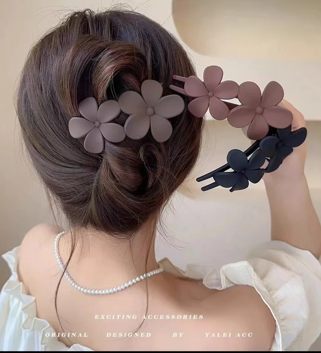 

Модный головной убор с цветочной заколкой, женская весенне-летняя заколка для волос для прогулок, универсальная прическа, большой зажим в виде утконоса