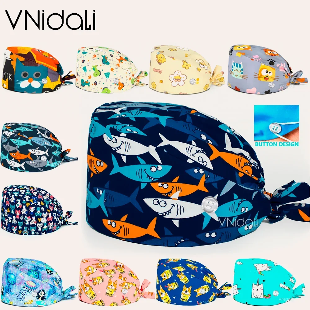 male nurse cap woman nursing accessories with button scrub hat surgery cap dentist animal Lab cap scrub cap long hair