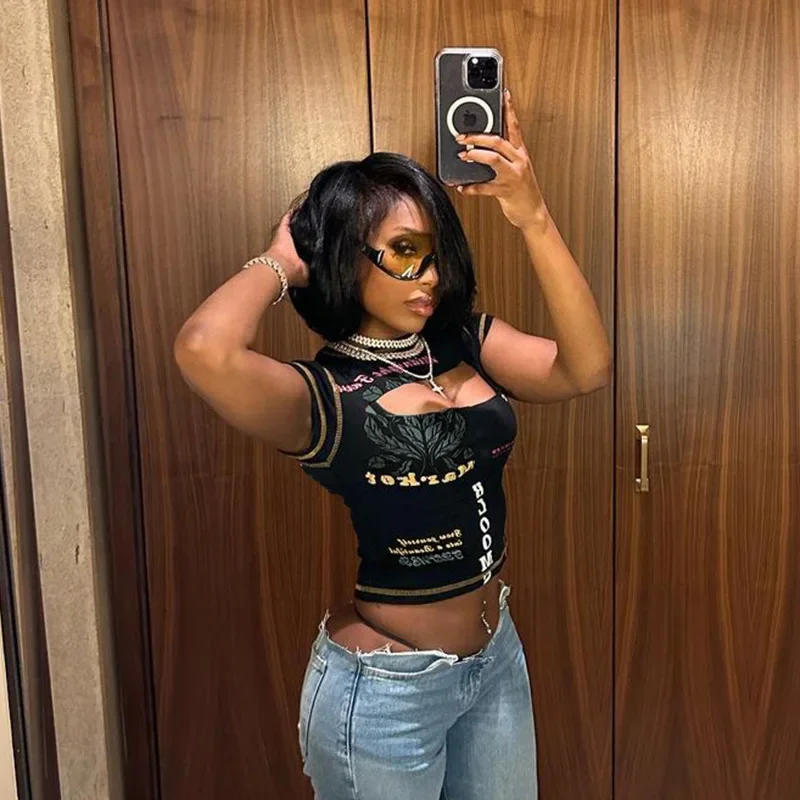 Aushöhlen Crop Top Frauen Sommer Ästhetische Kleidung Druck Y2k Zubehör Oansatz Ropa De Mujer Sexy Roupas Femininas Estilosas – Detail 6