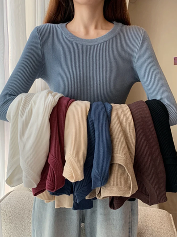 Slim Fit rotondo Ne Long Sve Maglione lavorato a maglia Strato base irt per donna Bla Primavera Autunno Nuovo Sle Pendolarismo Sle Calore...