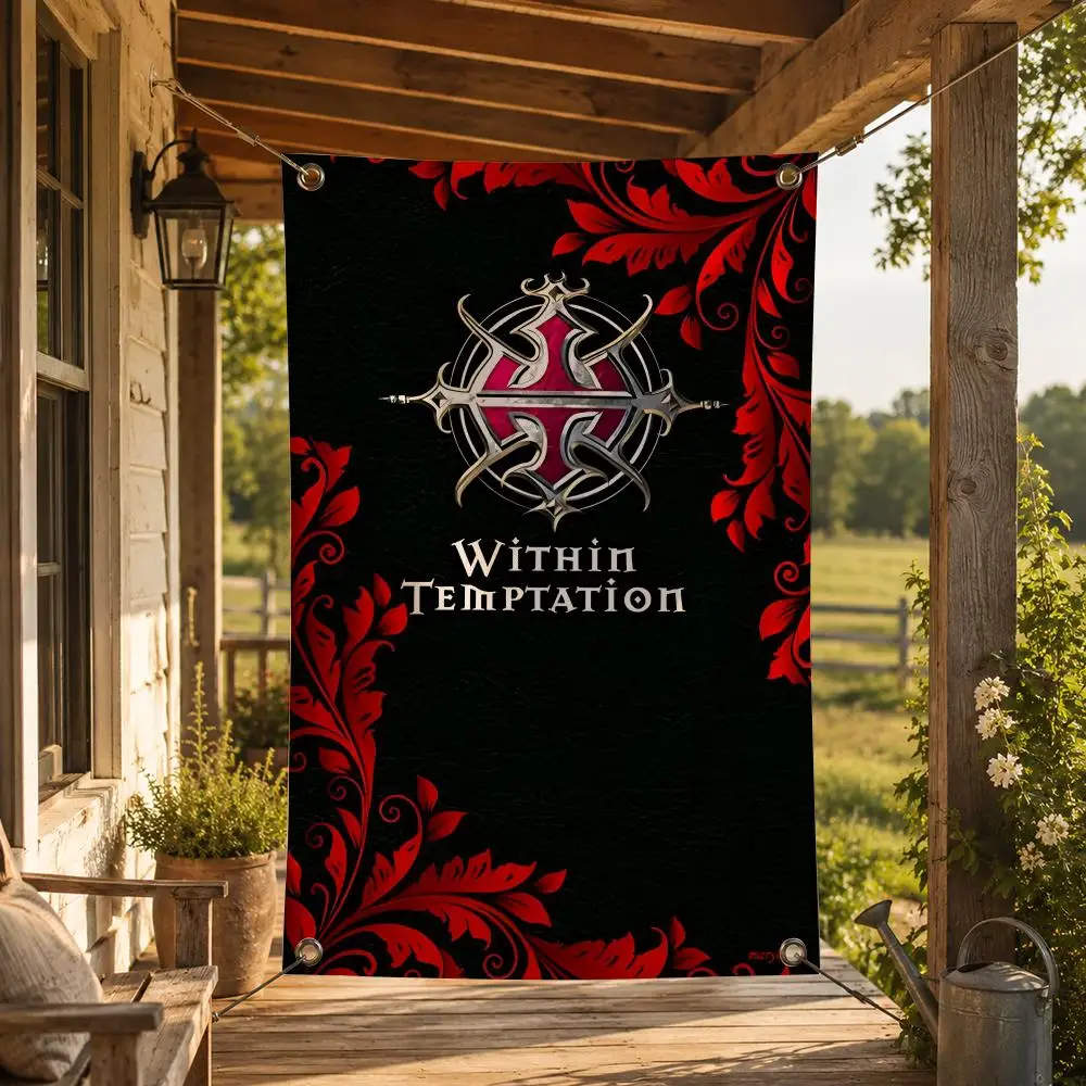 Band W-Within Temptation Flags Decorative Flag Banner for Indoor Outdoor Wall Garden Yard Porch Patio Home Party Decor