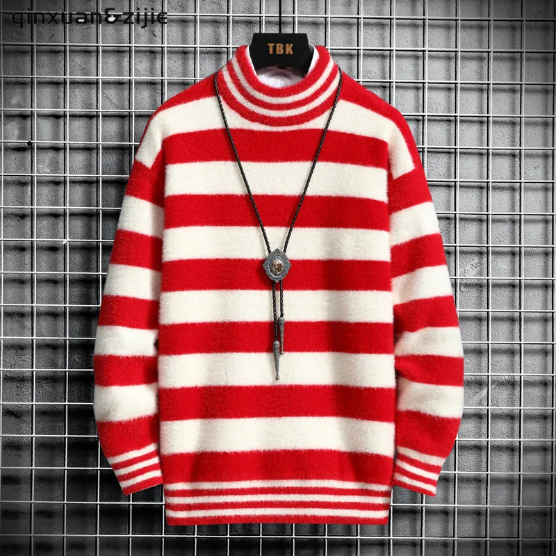 2022 Korean Sweaters Men Autumn Solid Color Wool Sweaters Slim Fit Women Street Wear Mens Clothes Knitted Sweater Men Pullovers