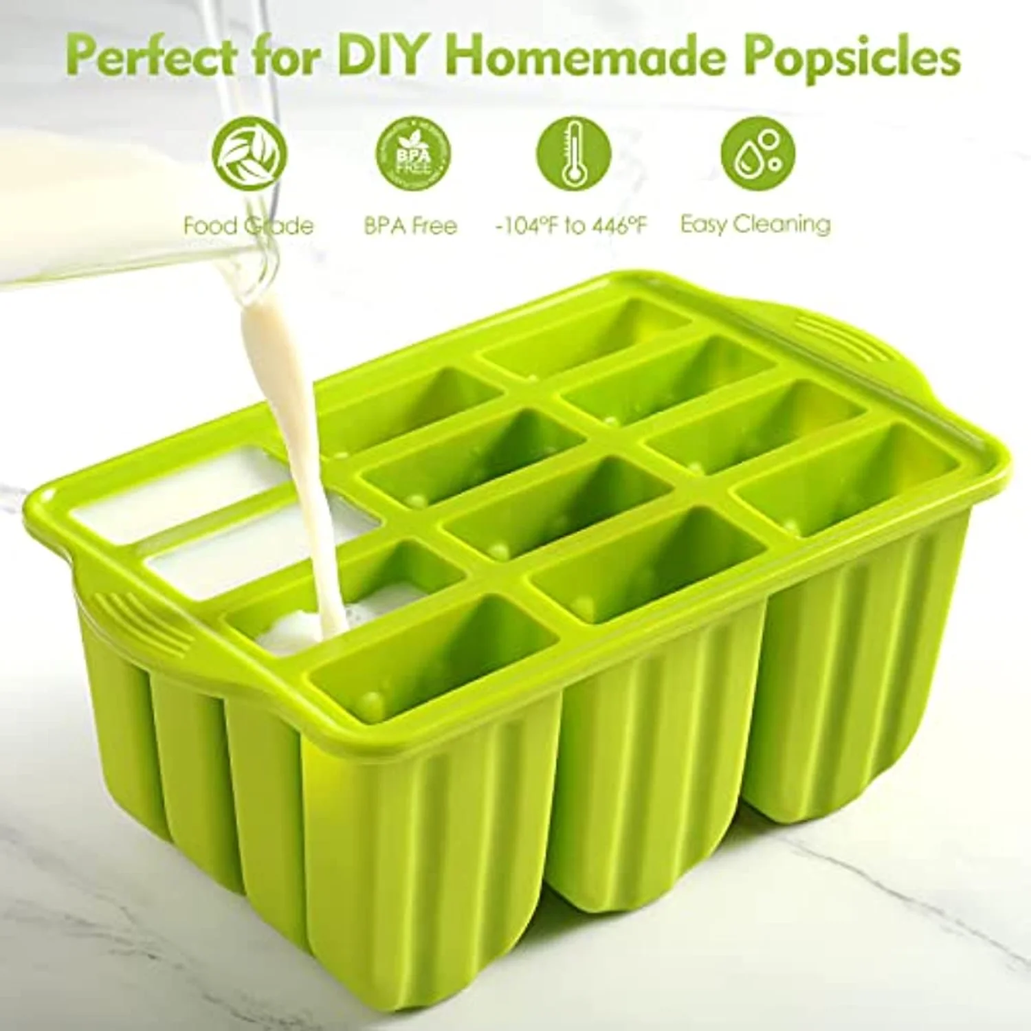 Silicone Popsicle Molds Set w/ Sticks & Cleaning Brush - BPA-Free, Easy-Release Ice Cream Maker for Healthy Summer Treats