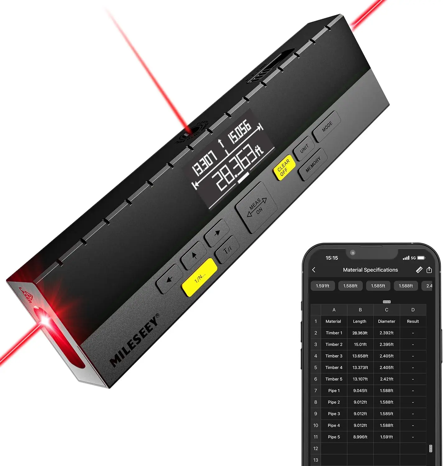 Bilateral Laser Measurement Tool,MiLESEEY 390Ft Dual Measure with Middle Mark Beam, Multifunctional Tape Measu