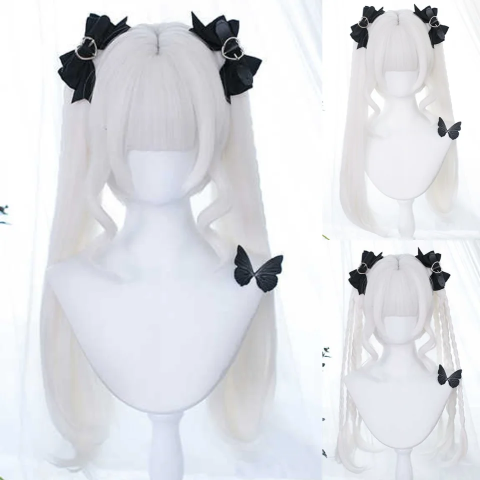 Synthetic Princess Cut Double Ponytail Lolita Wig with Bangs Girl Ombre Blonde Brown White Gray Cosplay Halloween Harajuku Wig