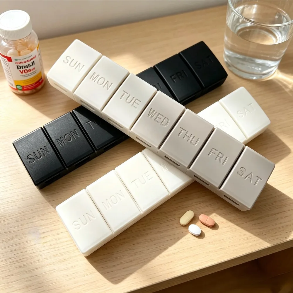 Portable 7‑Grid 7 Days Pill Case Single Row Long Strip Independent Compartment Travel Medicine Vitamin Pill Organizer Container