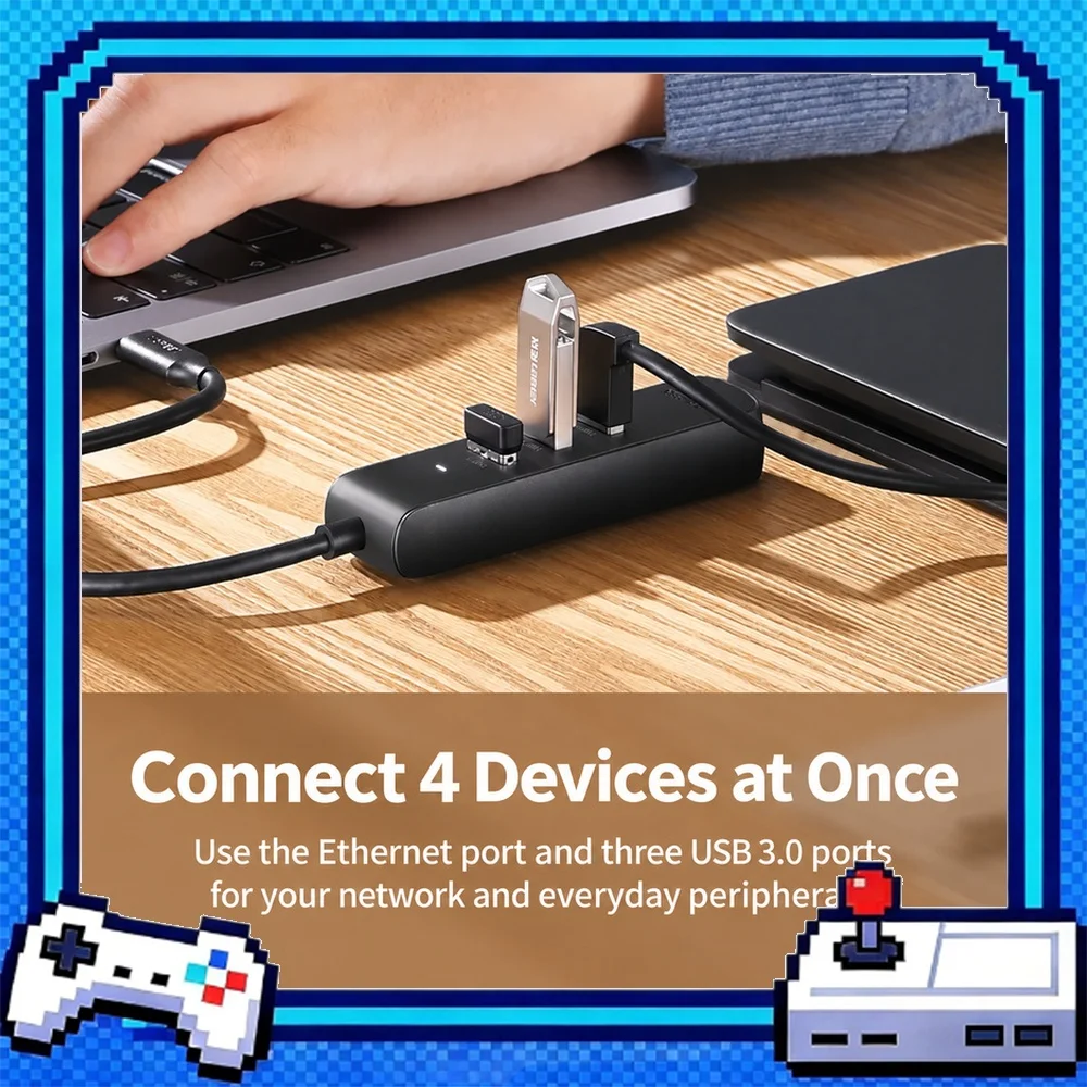 UGREEN CM416 10917 4-in-1 USB-C to 100Mbps Ethernet Adapter with 3 USB 3.0 Ports, 5Gbps Data Hub