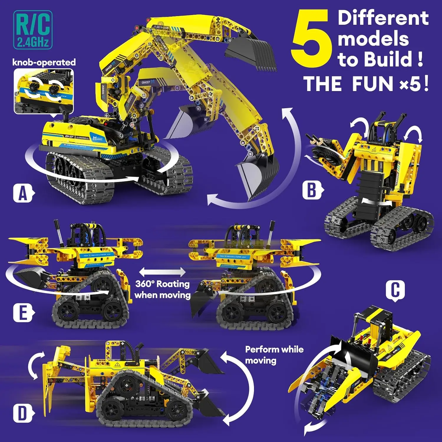 STEM Robotics Building Kit 5-in-1 - 430 PCS Blocks RC Robot Construction Set with APP & Remote Control Excavator, DIY Science Educational Toy for Kids Ages 6-14, Gift for Boys and Girls