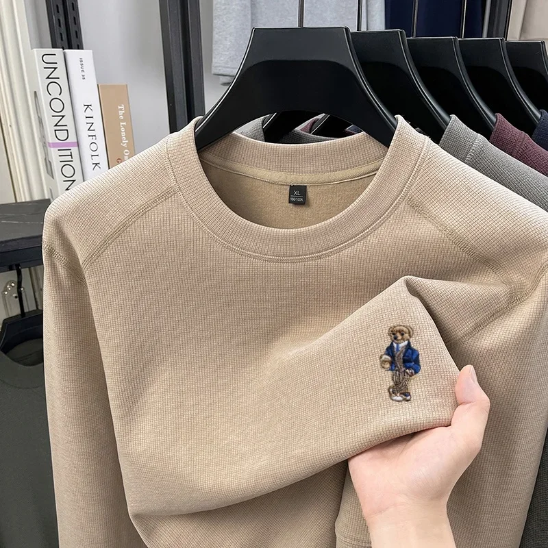 High end brand mens velvet warm pullover autumn new item original teddy bear exquisite embroidery Korean version knitted sweater