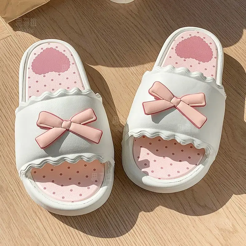 

Summer Pink Bow Women's Slippers Lightweight Non slip Indoor Bathroom Shoes Soft soled EVA Outdoor Shoes Cute Beach Shoes