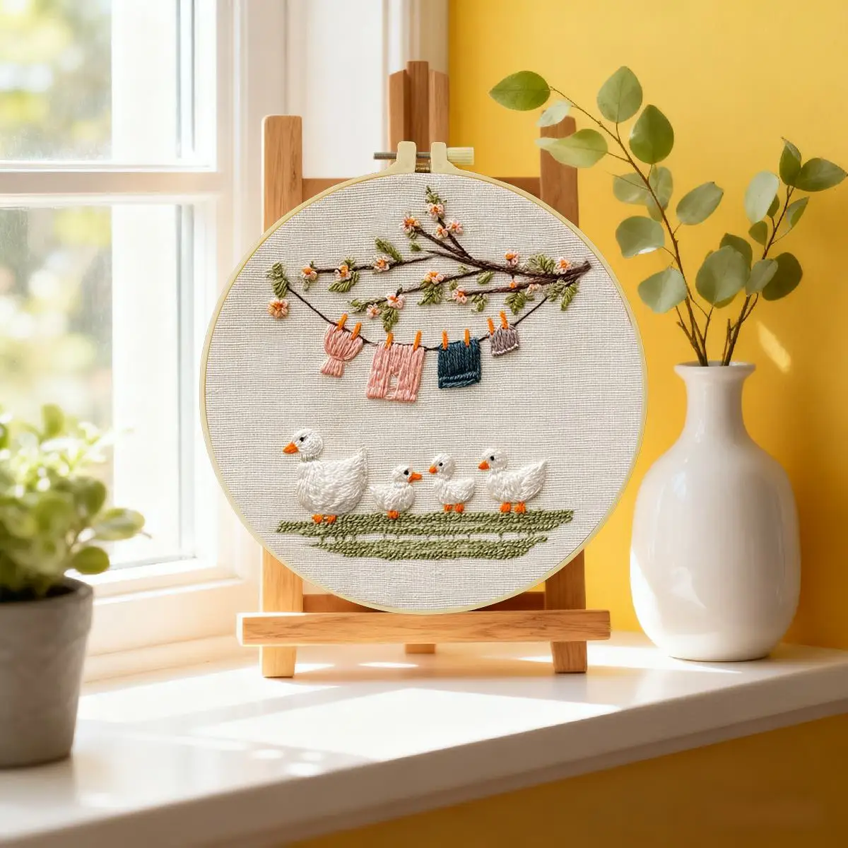 1 Stück 20X20CM/15X15CM 7,87/6,3 Zoll Enten-Stickerei-Starter-Kit DIY-Kit DIY-Stickerei-Set für Anfänger Nähkunst – Detail 1