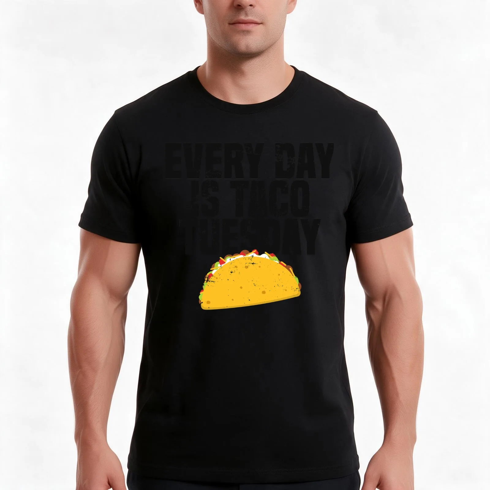 Funny Taco Shirt, Every Day Is Taco Tuesday Distressed T-Shirt, Summer Casual Cotton Tee, Oversized Streetwear Tops, 100% Cotton