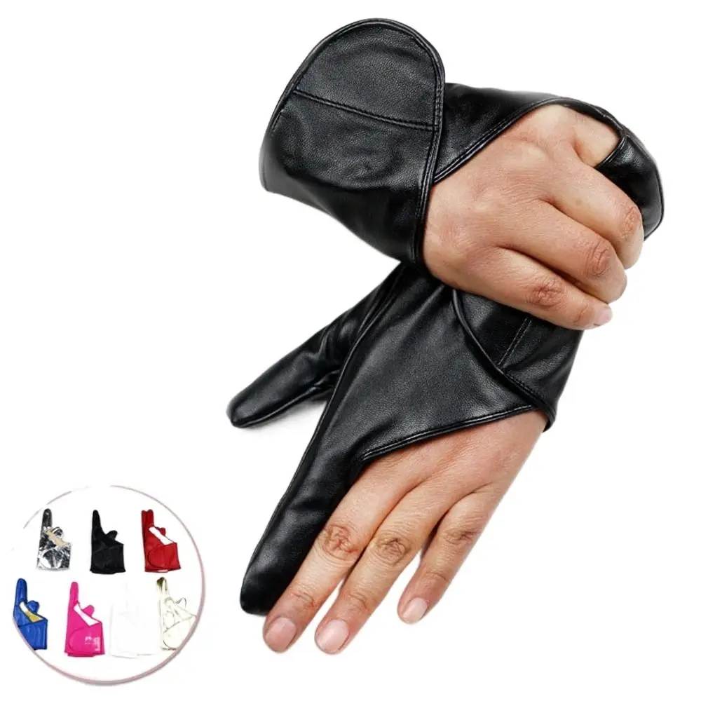 Simple PU Leather Gloves Two Fingers Punk Performance Gloves Hip Hop Mittens Street Dance