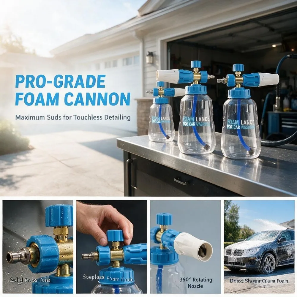 Foam Cannon Foam Generator 1L, Foam Blaster Wide Neck Adjustable Snow Foam Lance for Pressure Washer with 1/4