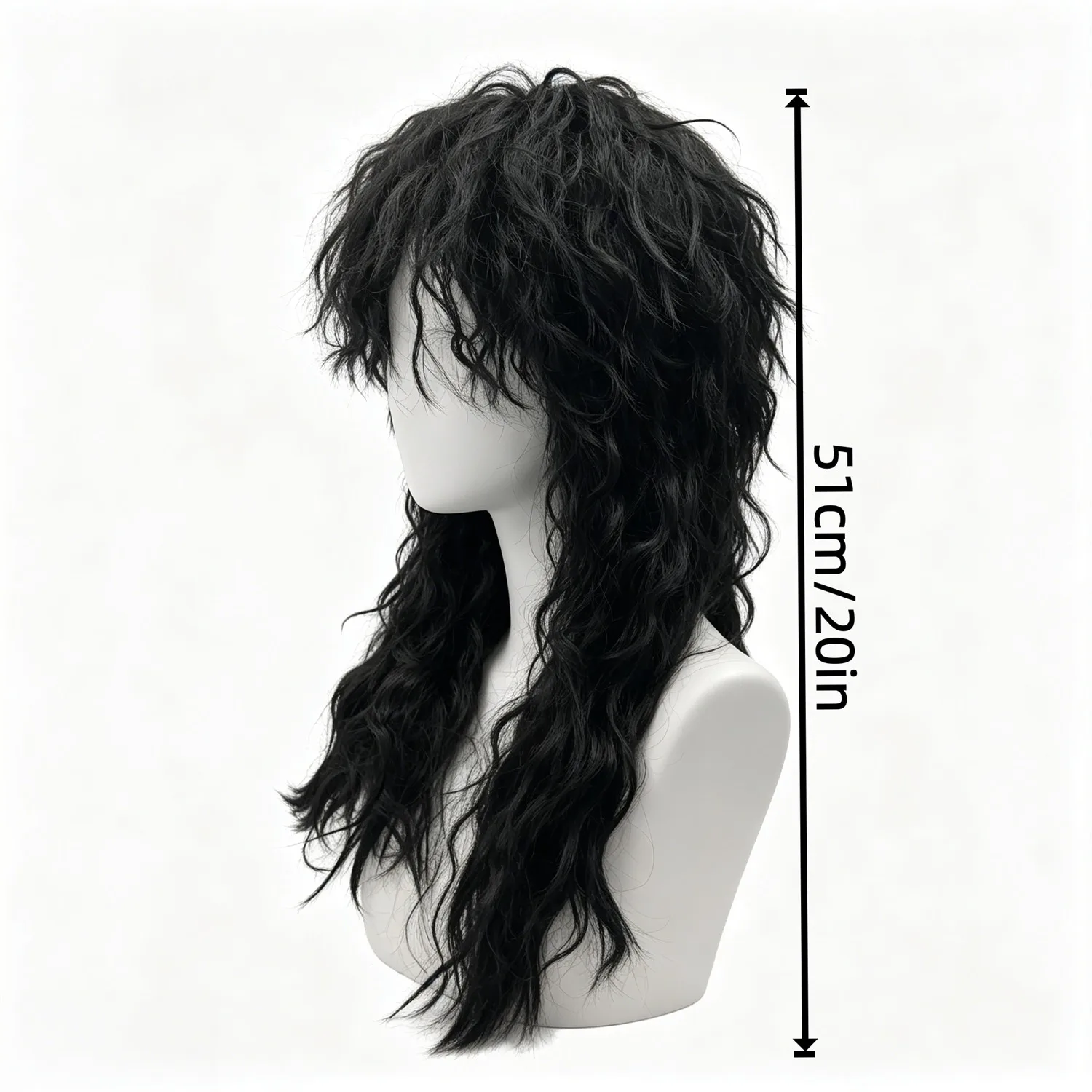 Messy Wave Wig 20 Inch 1B Natural Black Heat Resistant Synthetic Fiber Wig With Bangs For Women