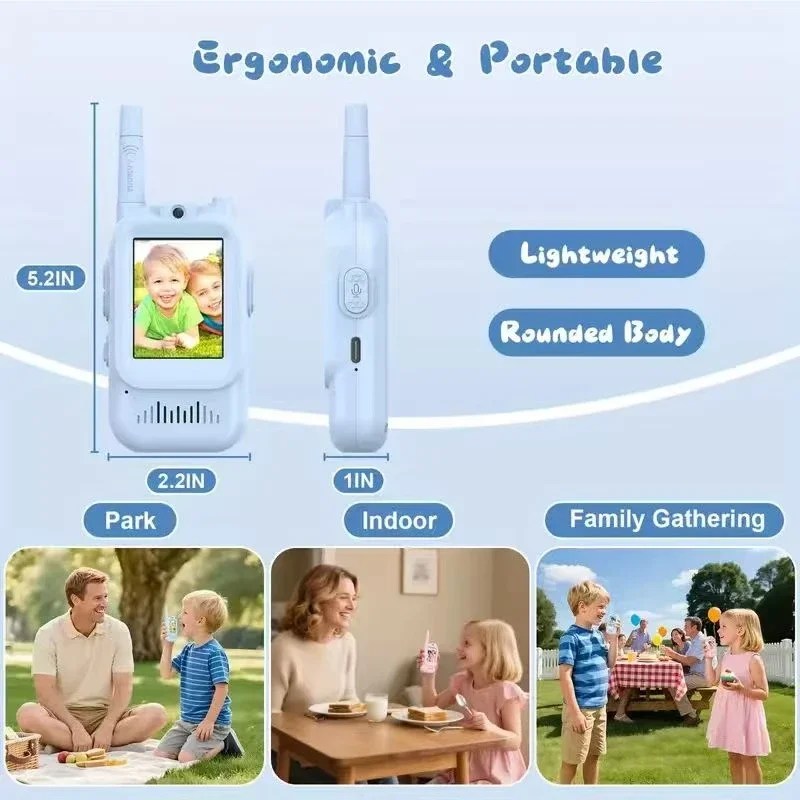 2 Pack Type-C Charge Video Walkie Talkies For Kids Toddler Toys For Indoor Camping Travel Birthday Gfits For Kids Ages 3-12