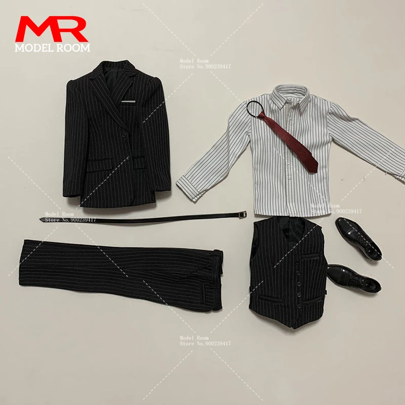 1/6 Scale Male Black Striped Suit Western-style Gentleman Clothes Model Fit 12'' Standard Heighten Soldier Action Figure Body