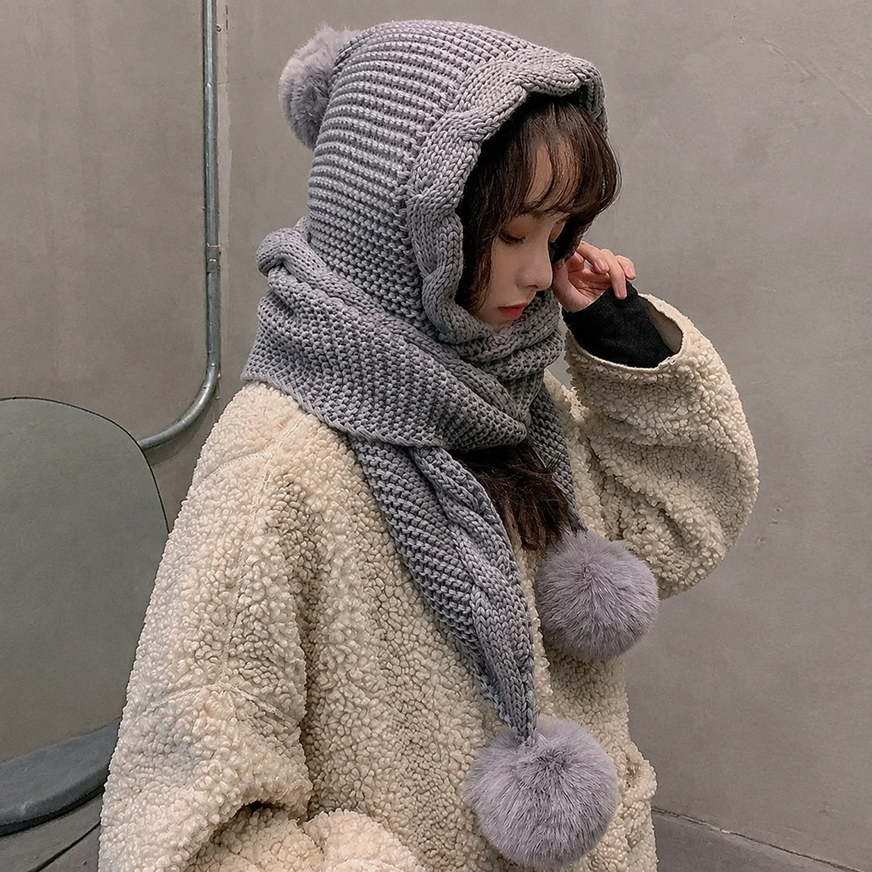 Integrated Hat And Scarf Set Knitted Ear Hat Knitted Scarf Hat Solid For Short Trips Down Jackets Daily Commuting