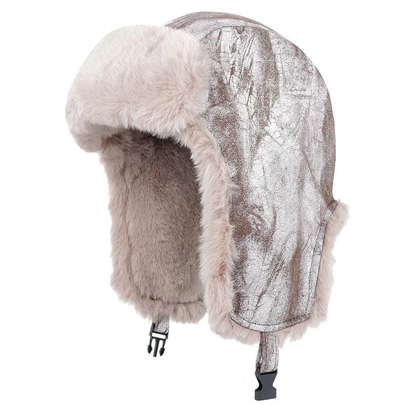 

Высококачественная кожаная зимняя шапка с ушками, ушанка, 2025 г., теплая мягкая пушистая шапка из искусственного меха, женская и мужская шапка-бомбер, русская шапка-траппер