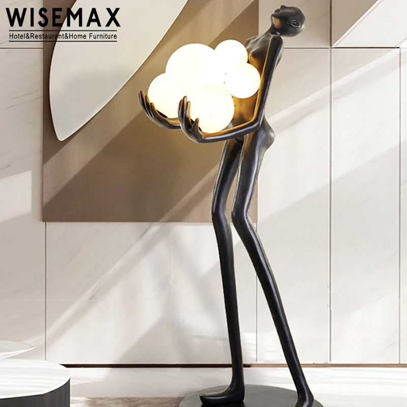 WISEMAX FURNITURE Creative Living Room Lamp Modern Nordic Hotel Atmospheric Human Body Sculpture Holding Ball Resin Floor Lamp