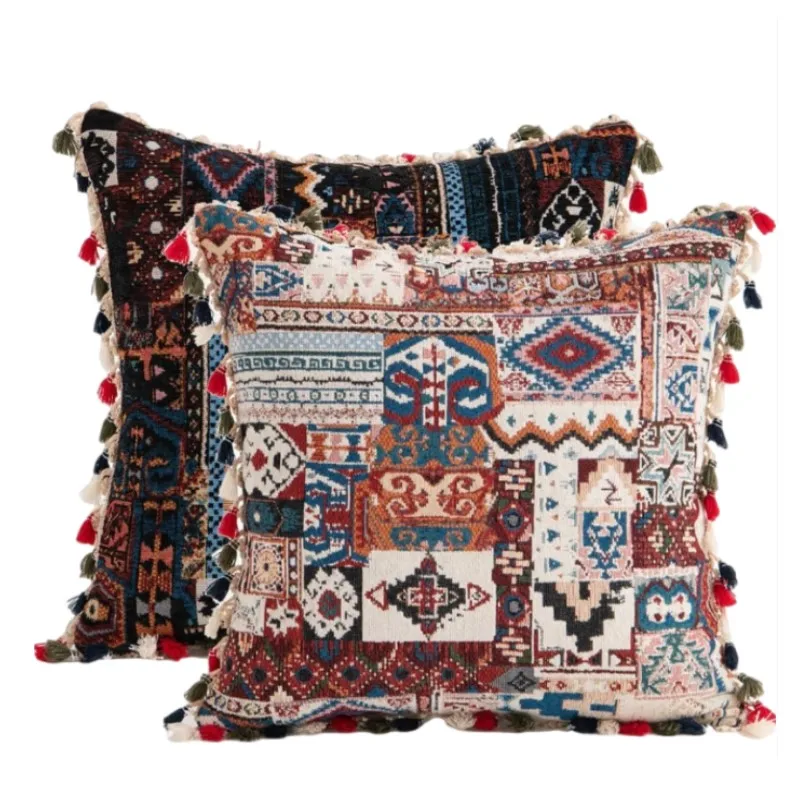 Embroidered Boho Throw Pillow Cover 45x45cm Luxury Tassels Décor Jacquard Cotton Linen Cushion Case Cozy Modern Gift Pillowcase