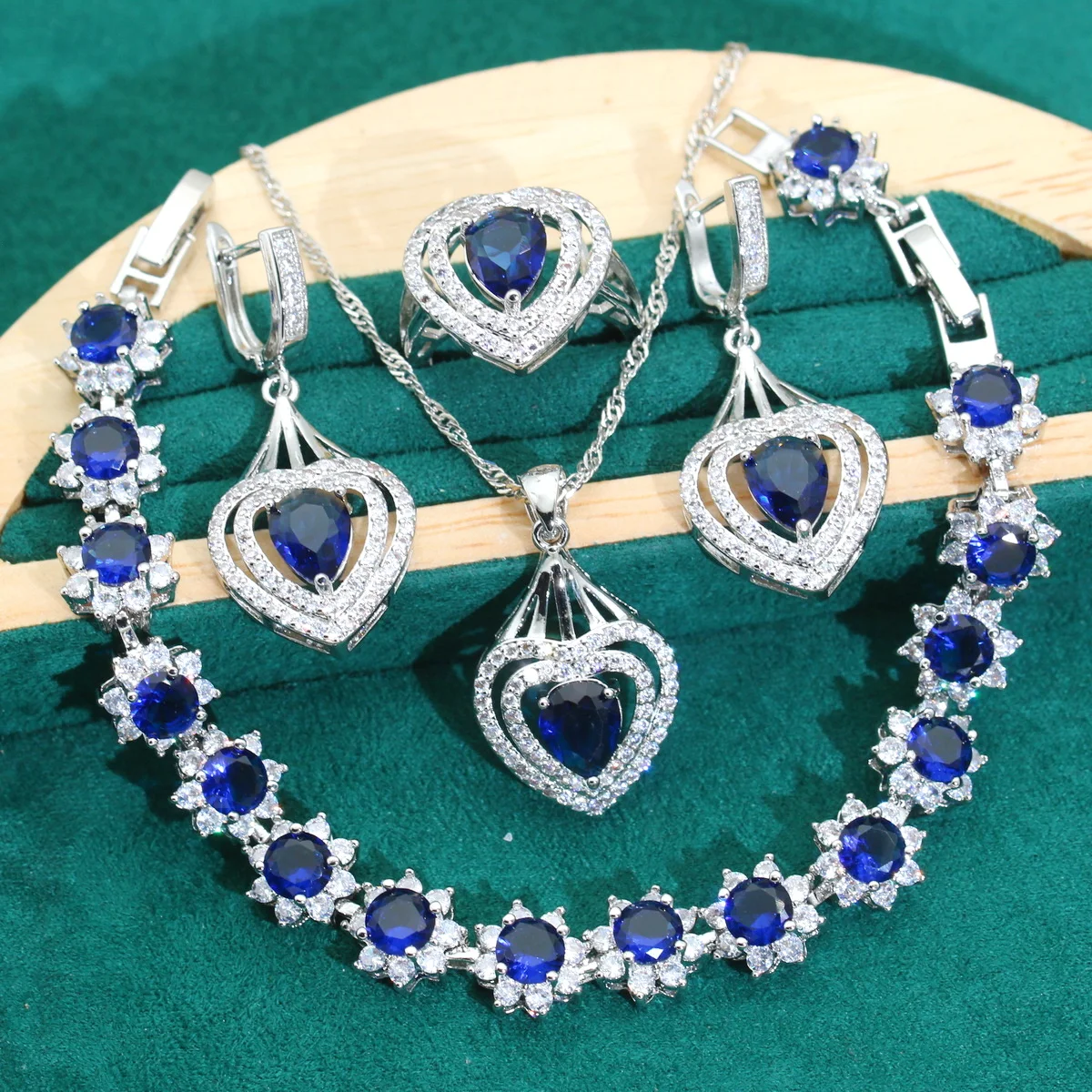 Core 925 Silver Jewelry Sets For Women Wedding Blue Zircon Earrings Necklace Pendant Ring Bracelet Dating Dating Gifts