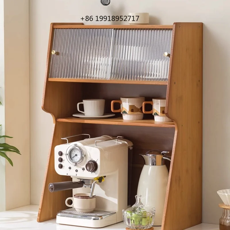 Coffee Bar Organizer Cabinet Countertop Station for Coffee Maker Kettle & Teapot Storage Space-Saving Beverage Center