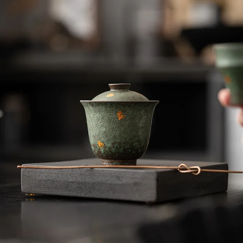 1Pc 130ML Japanese Antique Old Rock Mud Mo Hidden Cover Bowl KungFu Ercai Brewing Tea Bowl Retro Bronze Glaze Household Tea Bowl