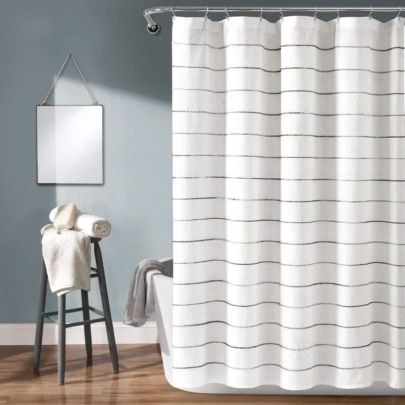 

Ombre Stripe Yarn Dyed Cotton Shower Curtain, 72" W x 72" L, Gray & Multi - Colorful Tufted Stripes - Ombre Shower Curtain