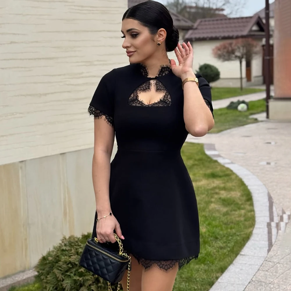 

Tuularose Women's Summer Dress Elegant Lace Hollow Out Patchwork Fitted Dress Luxurious Vintage High-Waisted Party Female Dress