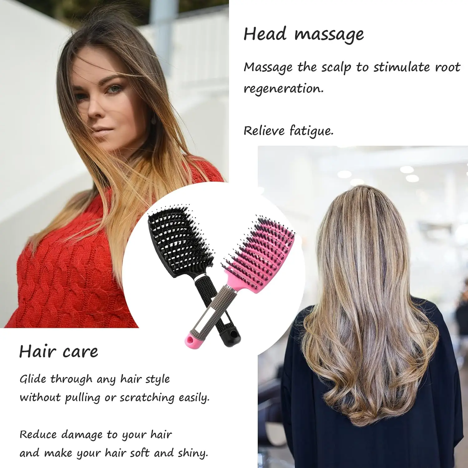 Hair Brush Detangling Hairbrush Bristle&Nylon Women's Wet Curly Hair Scalp Massage Comb Salon Hairdressing Styling Tools