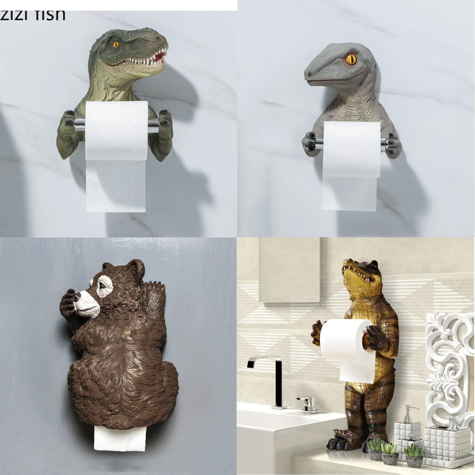 Fierce Beast Tissue Holder Crocodile/dinosaur/bear Toilet Paper Towel Dispenser Wall Mounted Punch-free