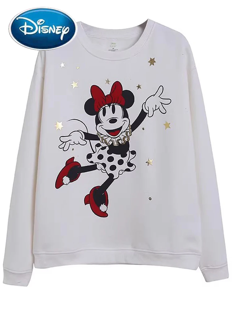 

Disney Sweatshirt Sweet Minnie Mouse Cartoon Print Fashion Women O-Neck Pullover Long Sleeve Jumper Fleece Tee Tops Female White