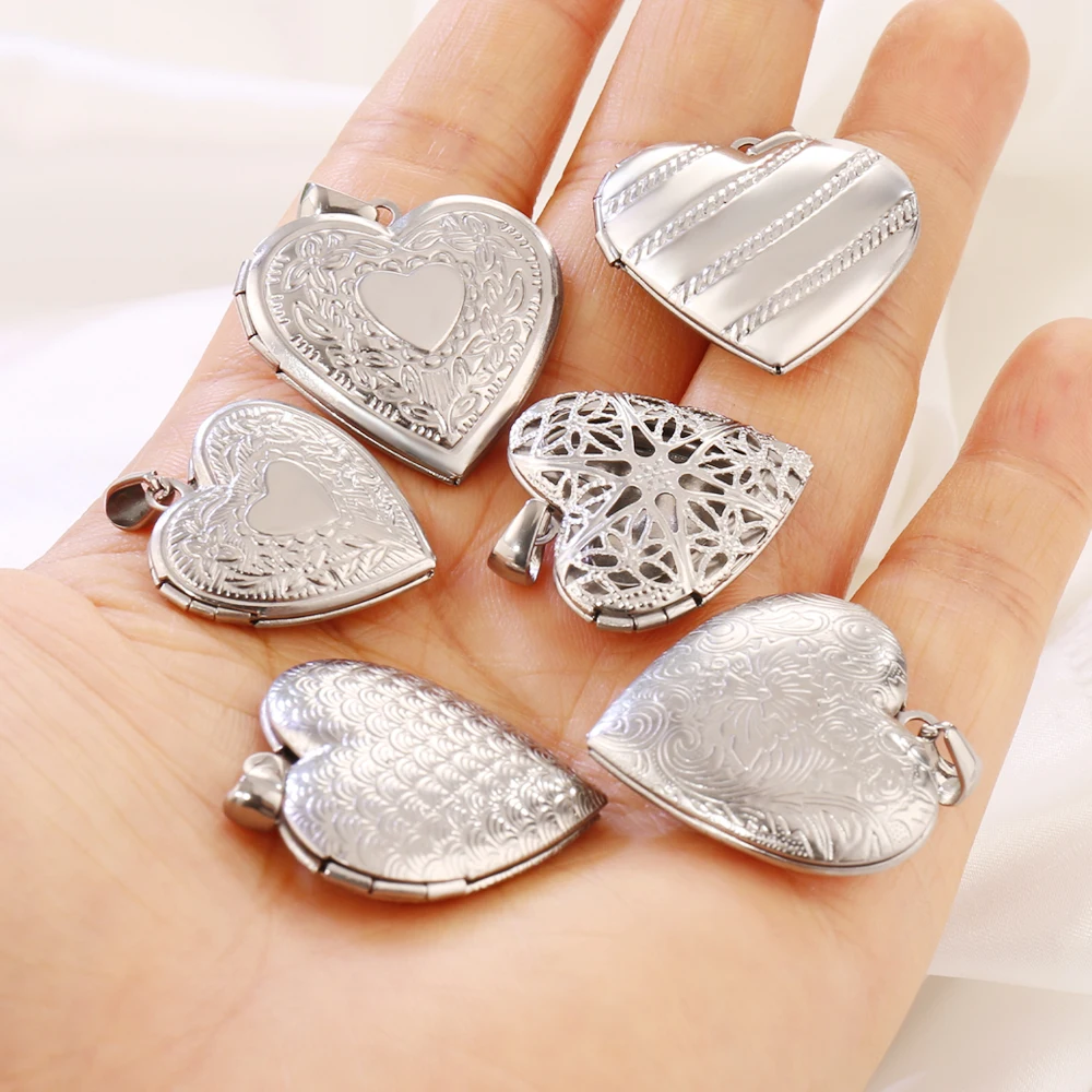 2Pcs Stainless Steel Photo Frame Locket Pendant Heart Openable Locket Photo Locket Frame Charms for Jewelry Making Accessories - view 5