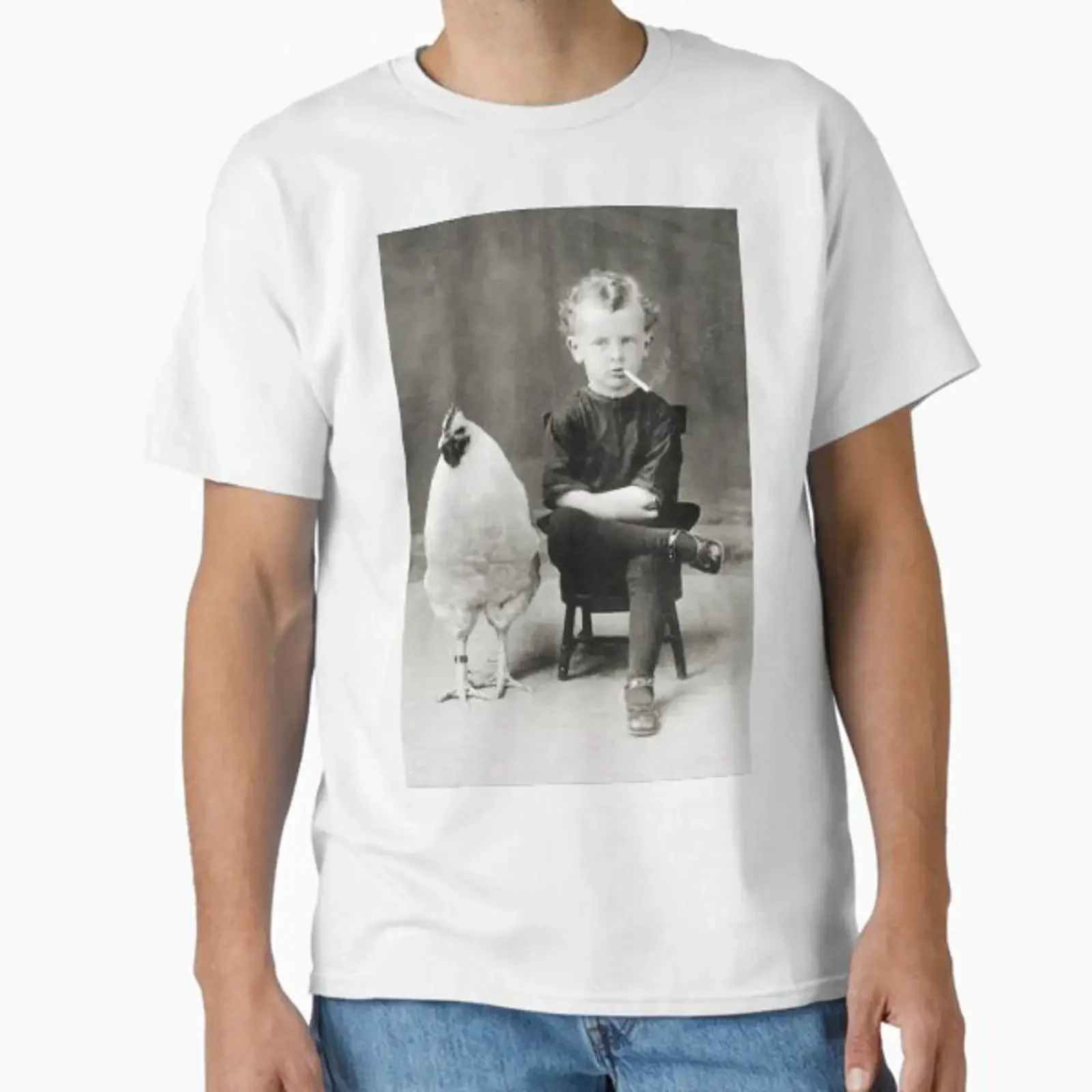 Smoking Child black white designed and sold by Bela Manson vintage Washed Soft Breathable fashion Casual Comfortable Versatile
