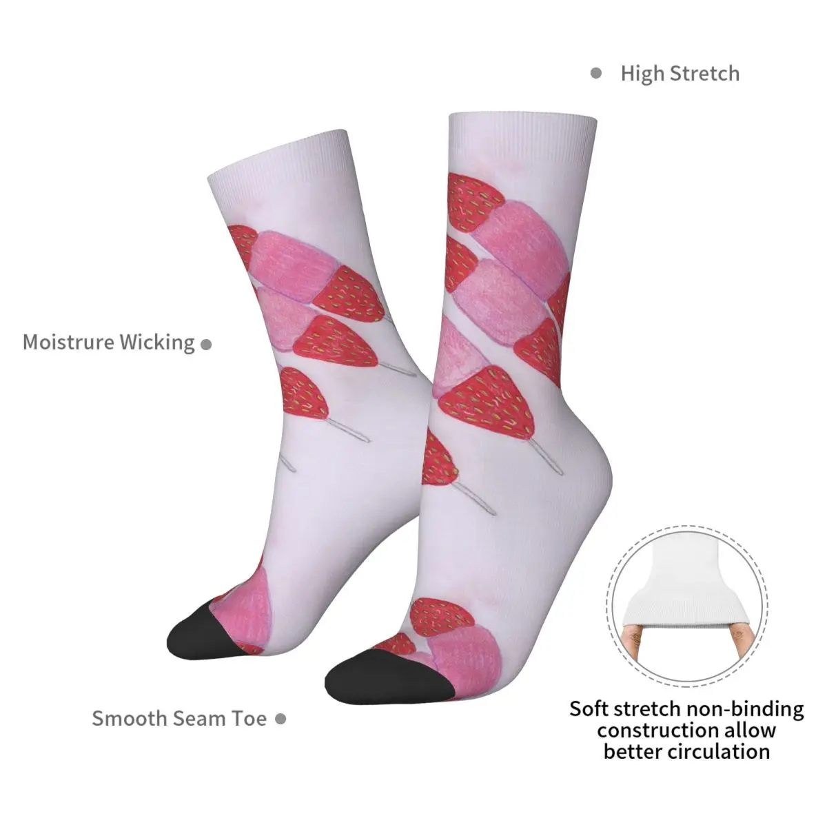 Strawberry And Marshmallows On A Stick Socks Harajuku Sweat Absorbing Stockings All Season Long Socks for Unisex Christmas Gifts