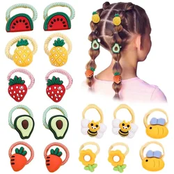 ncmama 10pcs/Set Cute Cartoon Hair Rope Children bee Fruits Hair bands Hair Accessories Girls Sweet Elastic Rubber Band Headwear