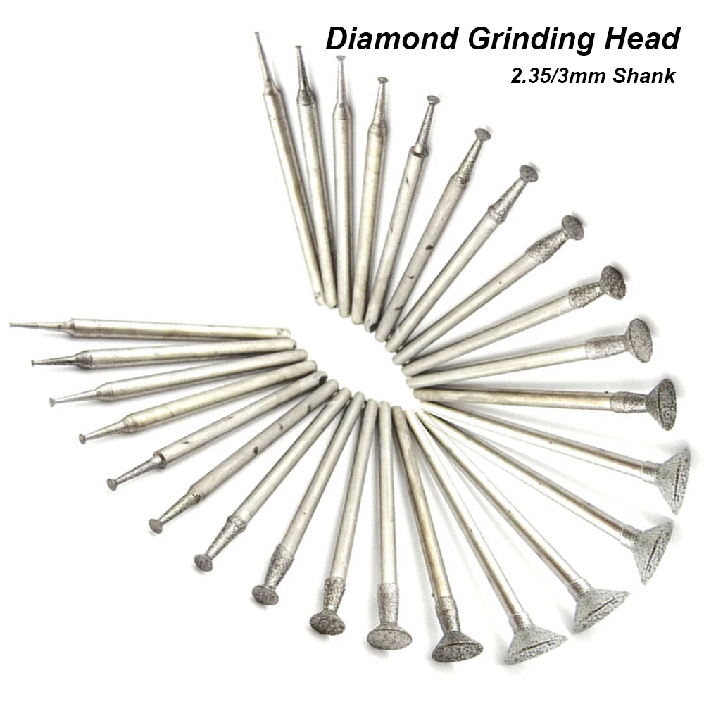 10Pcs 0.5-14mm Diamond Grinding Head Mounted Point Bits Burr Engraving Polishing Abrasive For Stone Jade Peeling Carving Tools