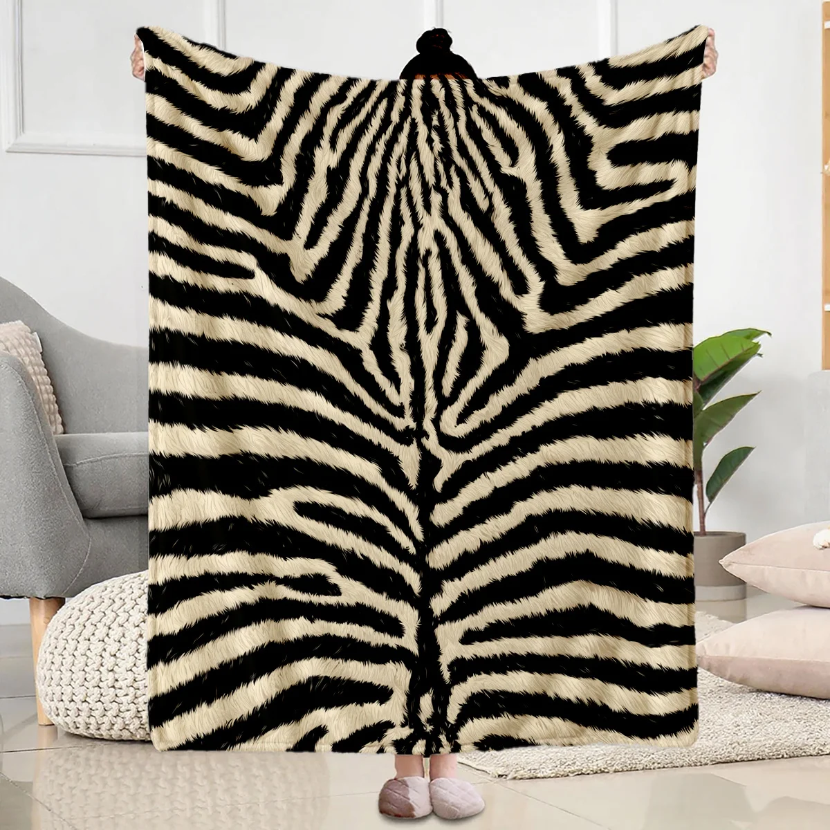 Luxury Zebra Print Throw Blanket Cozy Fleece Throw for Sofa Bedding Boho Chic Home Decor Gift