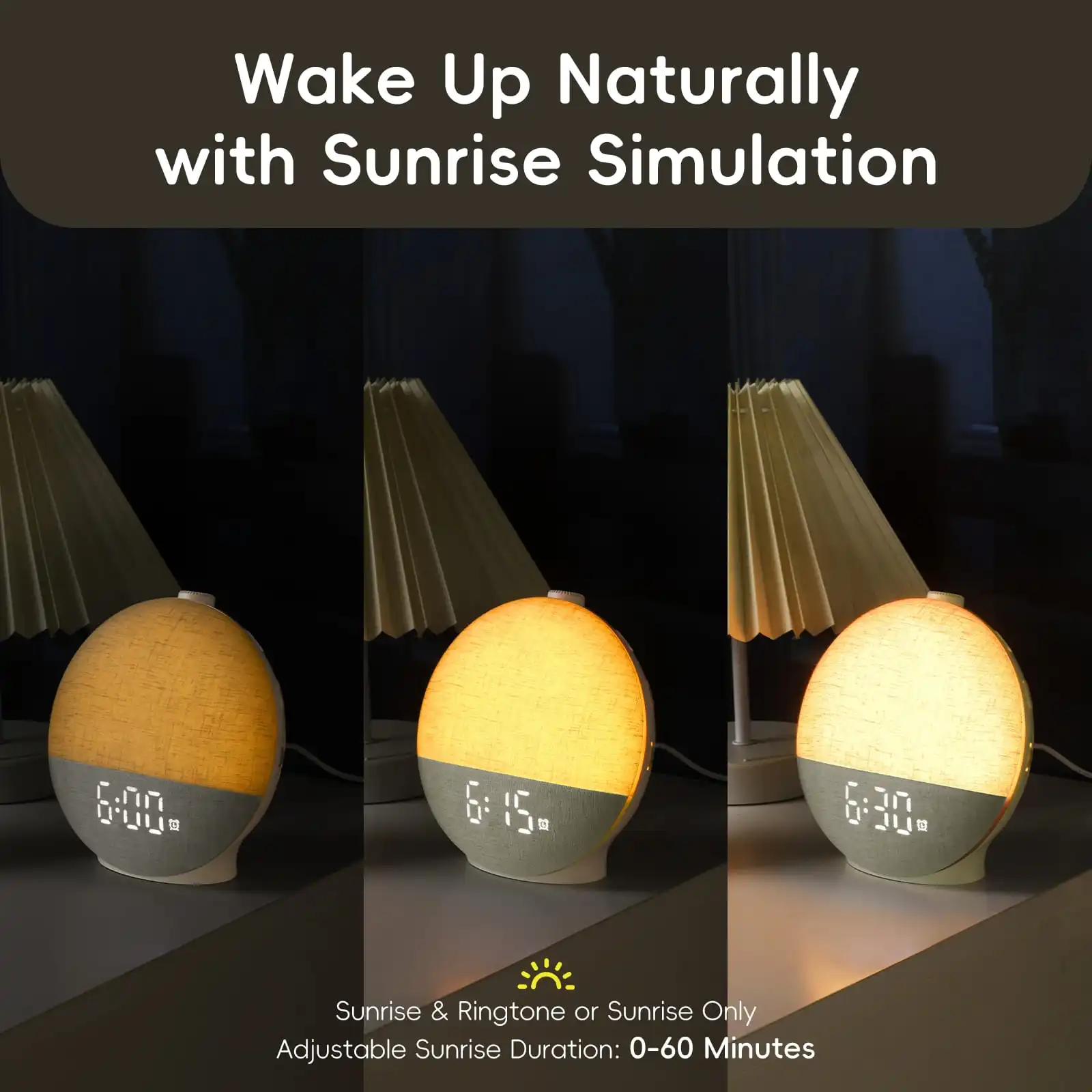 Sunrise Alarm Clock Wake Up Light, Natural White Noise Sound Machine with 30 Soothing Sleep Sounds, 12 Colors Night Light