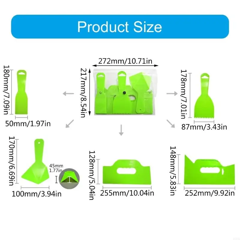 Pack Of 5 Plastic Putty Scraper Set Suitable For Wall Paper Decal Spackling Taping Texture Creation Professional Project