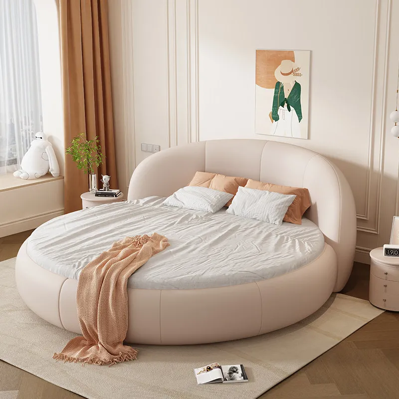 

leather round double bed high-end hotel romantic couple bed simple modern luxury chambre à coucher complet bedroom furniture