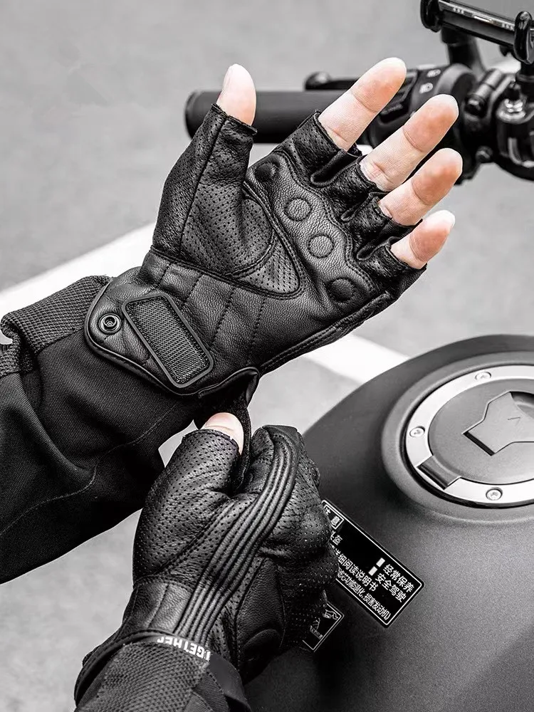 Summer Motorcycle Fingerless Gloves Accessories Goatskin Leather Half Finger Gloves Motocross Gant Moto Guantes Moto Verano