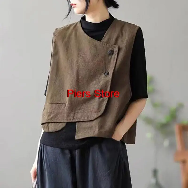 New 2024 Traditional Ethnic Gilet Clothes Retro Chinese Style Modern Women Vest Jacket Black Oriental Casual Tang Suit Top