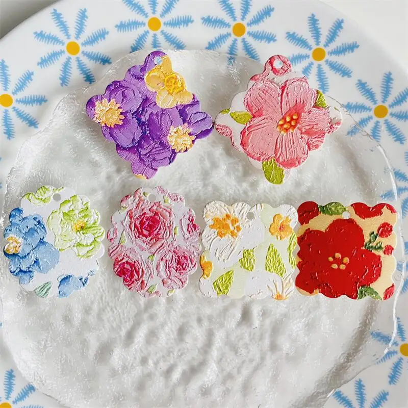 10pcs Handmade Painting Jewelry Pendant Charms Flower Acrylic Pendant Connectors Diy Necklace Earrings Jewelry Making Findings