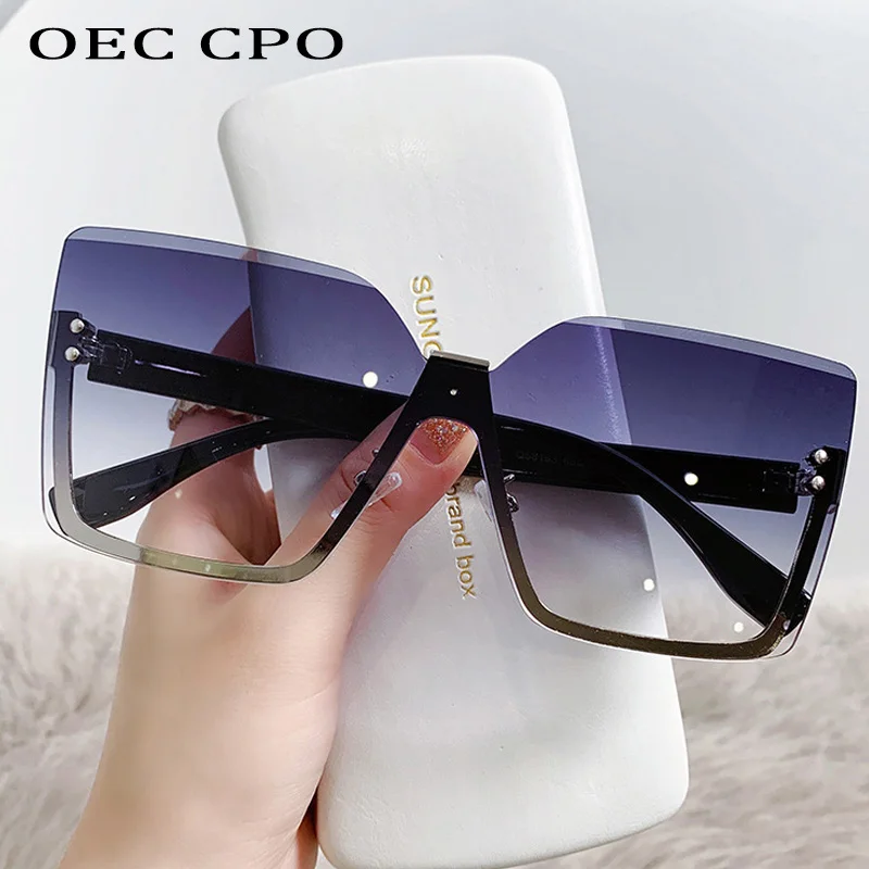 OEC CPO Oversized Rimless Sunglasses Women Men Punk One Piece Sun Glasses Female Gradient Shades Eyeglasses UV400 Trends Eyewear